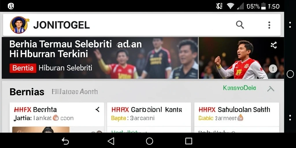 Antarmuka JONITOGEL menampilkan berita hiburan terbaru dengan menarik.