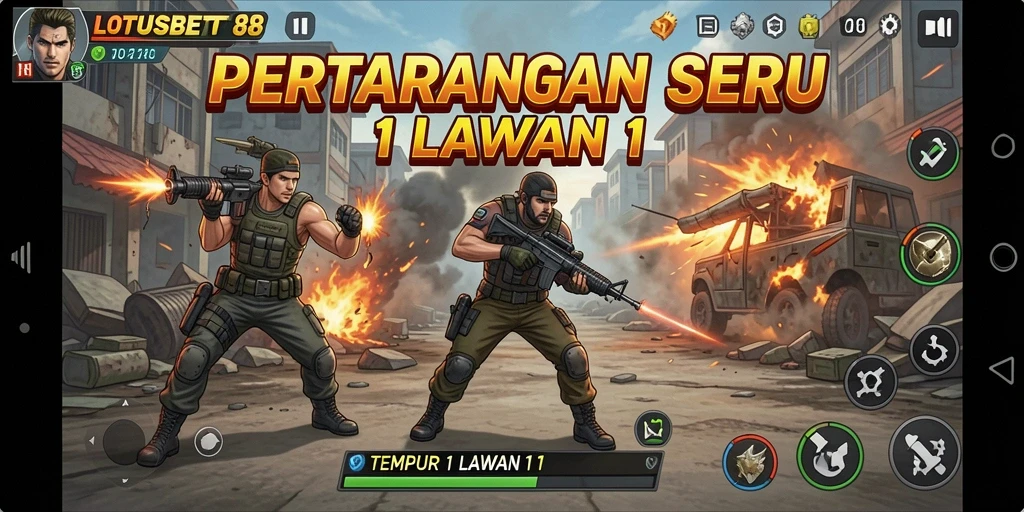 Tampilan antarmuka LOTUSBET88 dengan pertarungan 1 Lawan 1.
