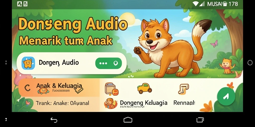 Antarmuka MUSANG178 yang ramah anak dengan pilihan dongeng audio.