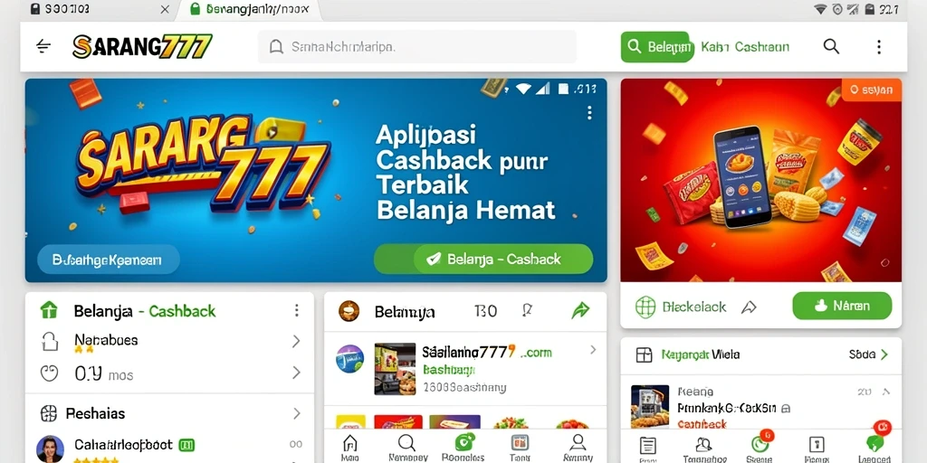 Tampilan antarmuka aplikasi SARANG777 dengan fitur Cashback yang menarik.
