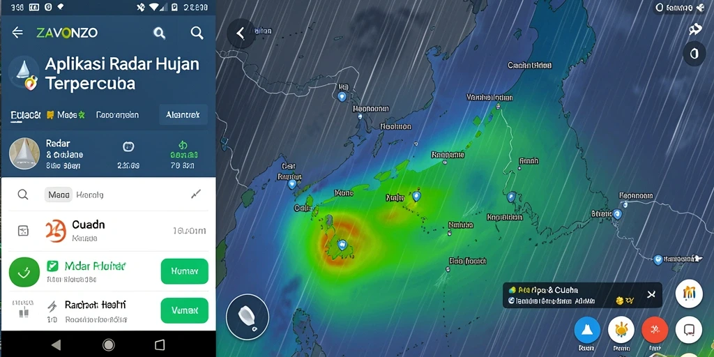 Antarmuka ZAVONZO menampilkan radar hujan yang akurat dan informatif.